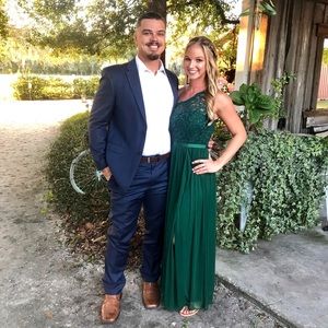 David’s Bridal One Shoulder Lace Mesh Dress